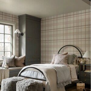 One Unopened Roll of McGee and Co Rigby Plaid Wallpaper in Taupe